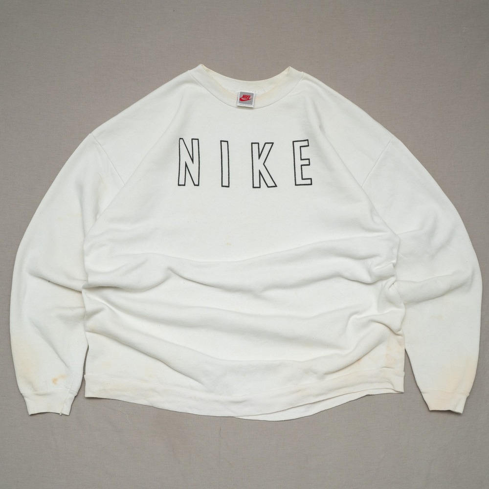 Vintage 90s USA Made Nike Spellout Crewneck Sweatshirt White Distressed XXL